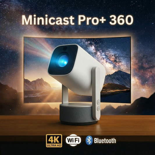 MiniCast Pro+ 360 - Batteridriven Miniprojektor med Bluetooth och WiFi (2026)