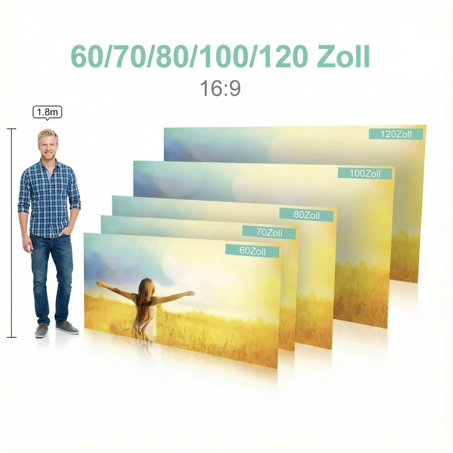 Hochwertige 16:9-Projektionsleinwand – Full HD &amp; 4K – Selbstklebende Aufhängung